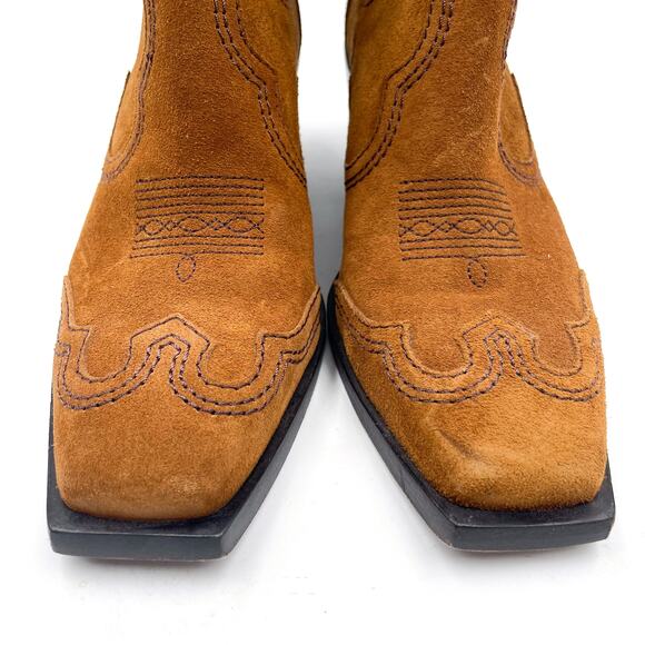 Loeffler Randall Agnes Western Boots Brown Suede Square Toe Block Heel Sz 9 - Picture 4 of 8